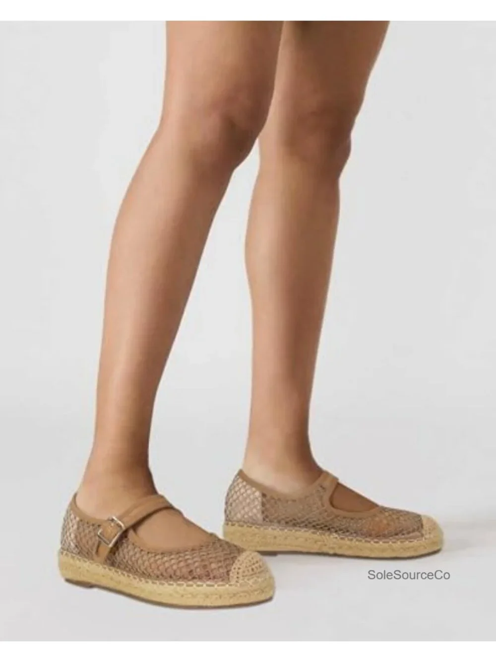 Women's Mesh Woven Raffia Espadrille Platform Mary Jane Flats with Buckle Strap